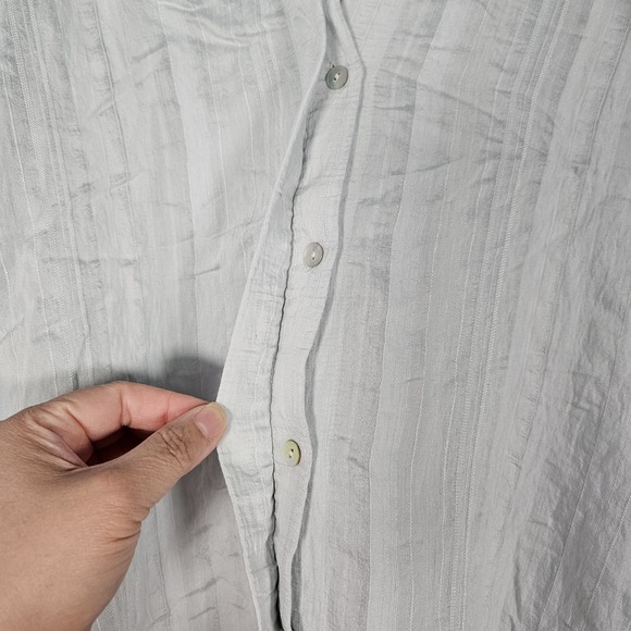 Vince Top Women's L Mint Drapey Striped V-Neck Long Sleeve Hidden Button Flowy - Picture 9 of 14